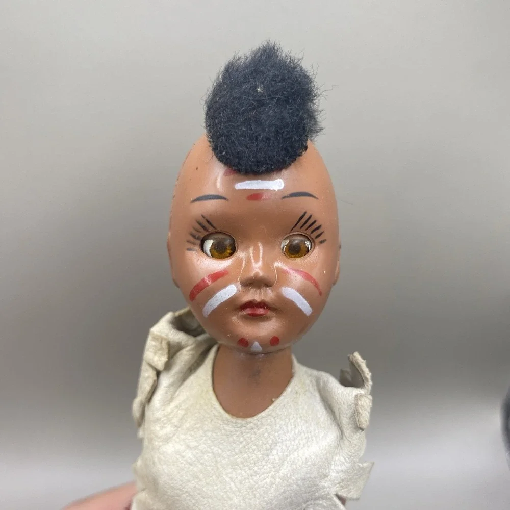 Vintage Carlson 1950s Native American Doll Leather Feathers Sleepy‎ Eyes 7